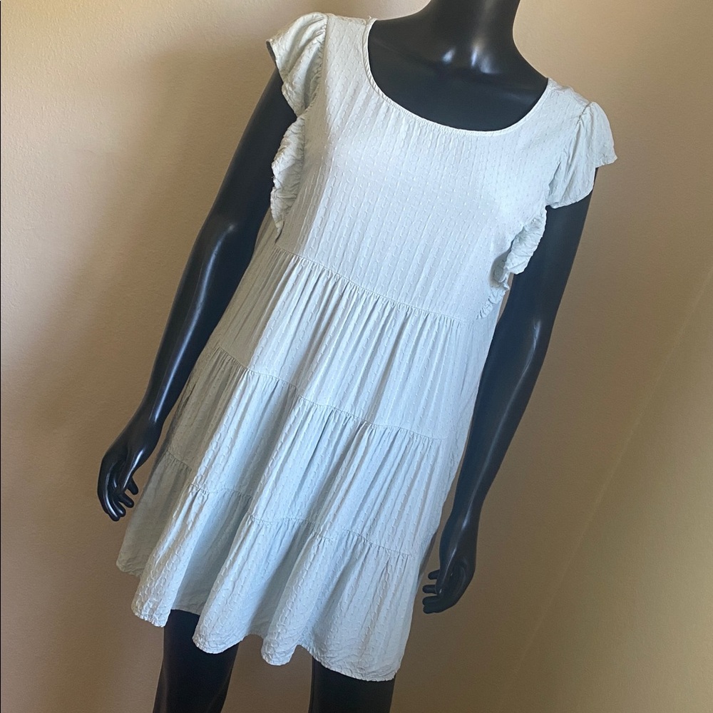 Promesa Darling Light Blue Green Women's Flutter Sleeve Tiered V-Neck Dress